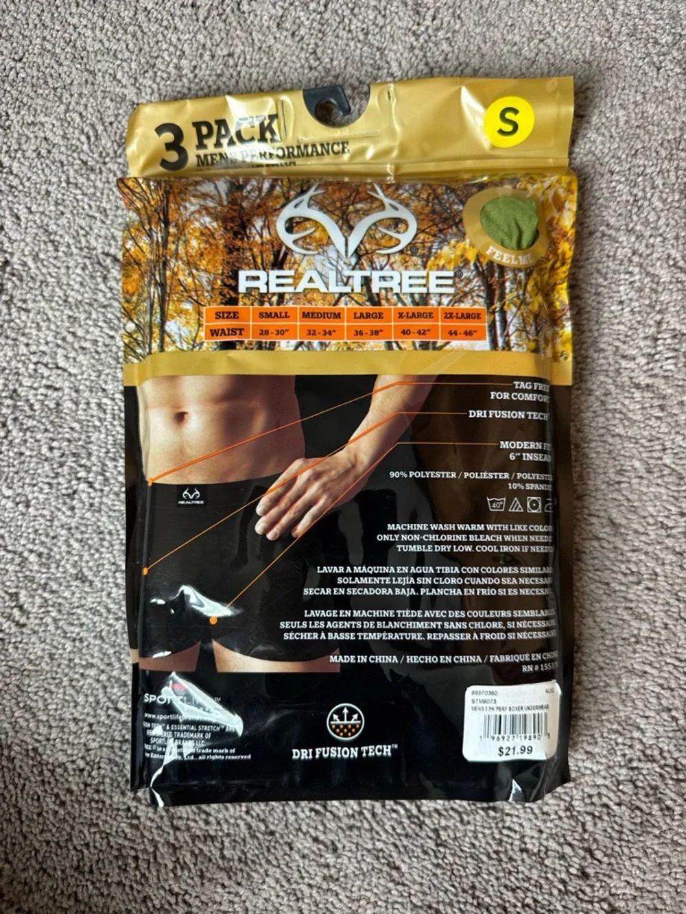 Realtree Boxer Briefs 3 Pack SIZE S Essential Stretch Performance NWT